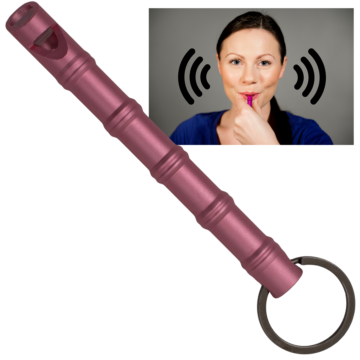 Self Defense Pink Aluminum Keychain Emergency Whistle Kubotan