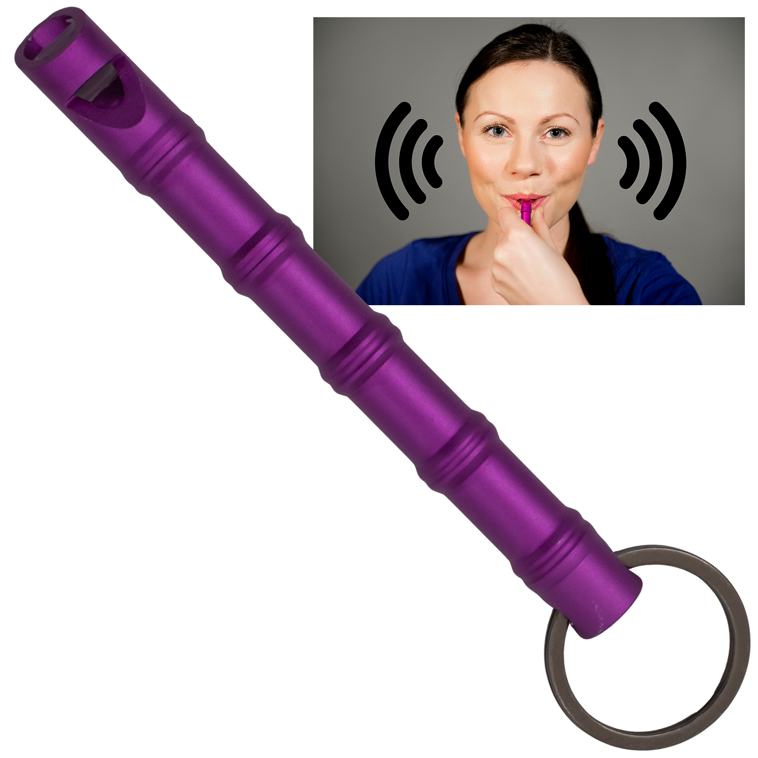 Self Defense Purple Aluminum Keychain Emergency Whistle Kubotan