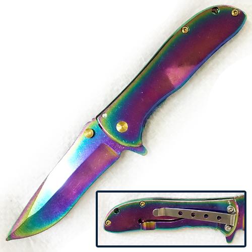 Spring Assisted Folding Knife   Rainbow (SJ 1020 RB)