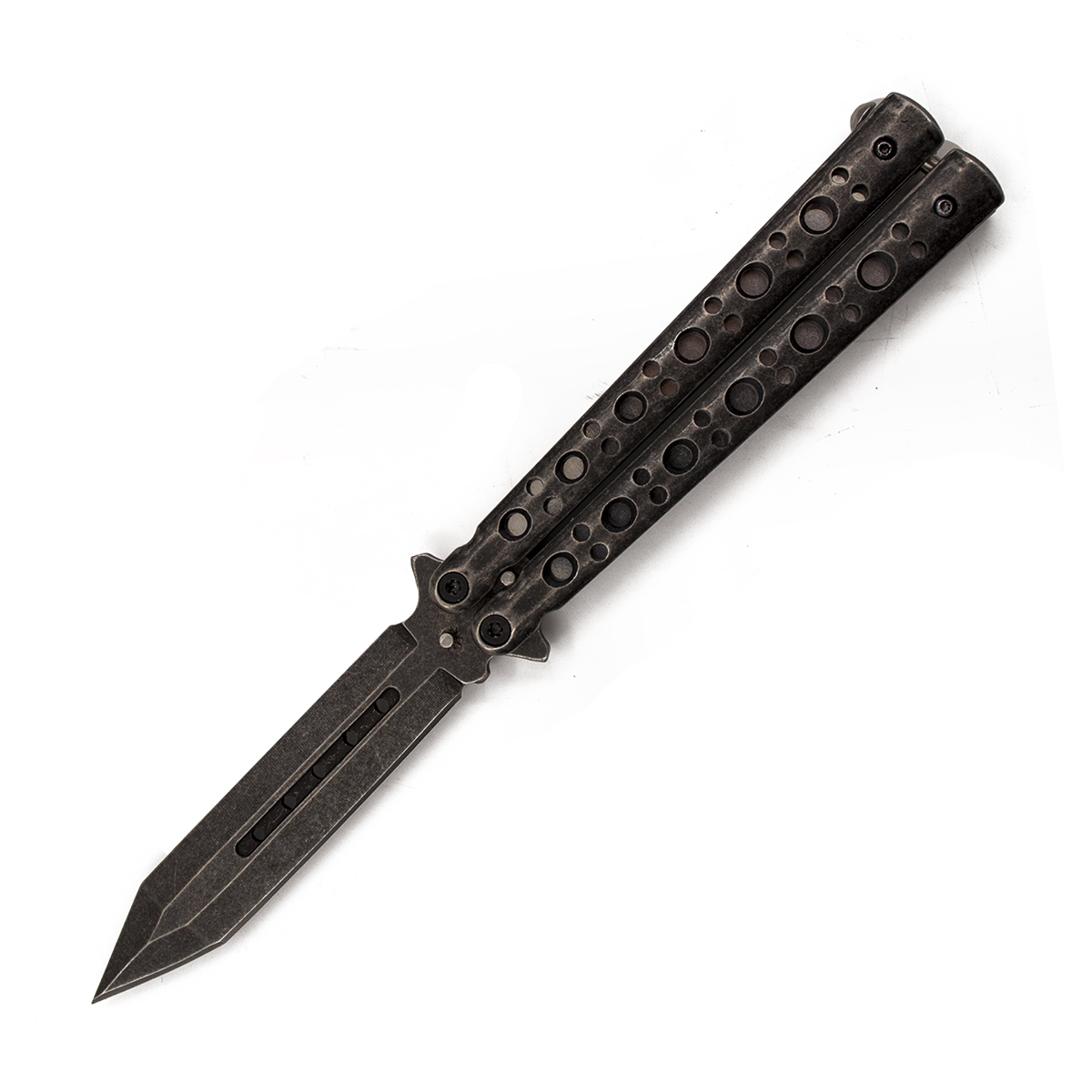 Stonewash Steel Coal Strike Butterfly Knife