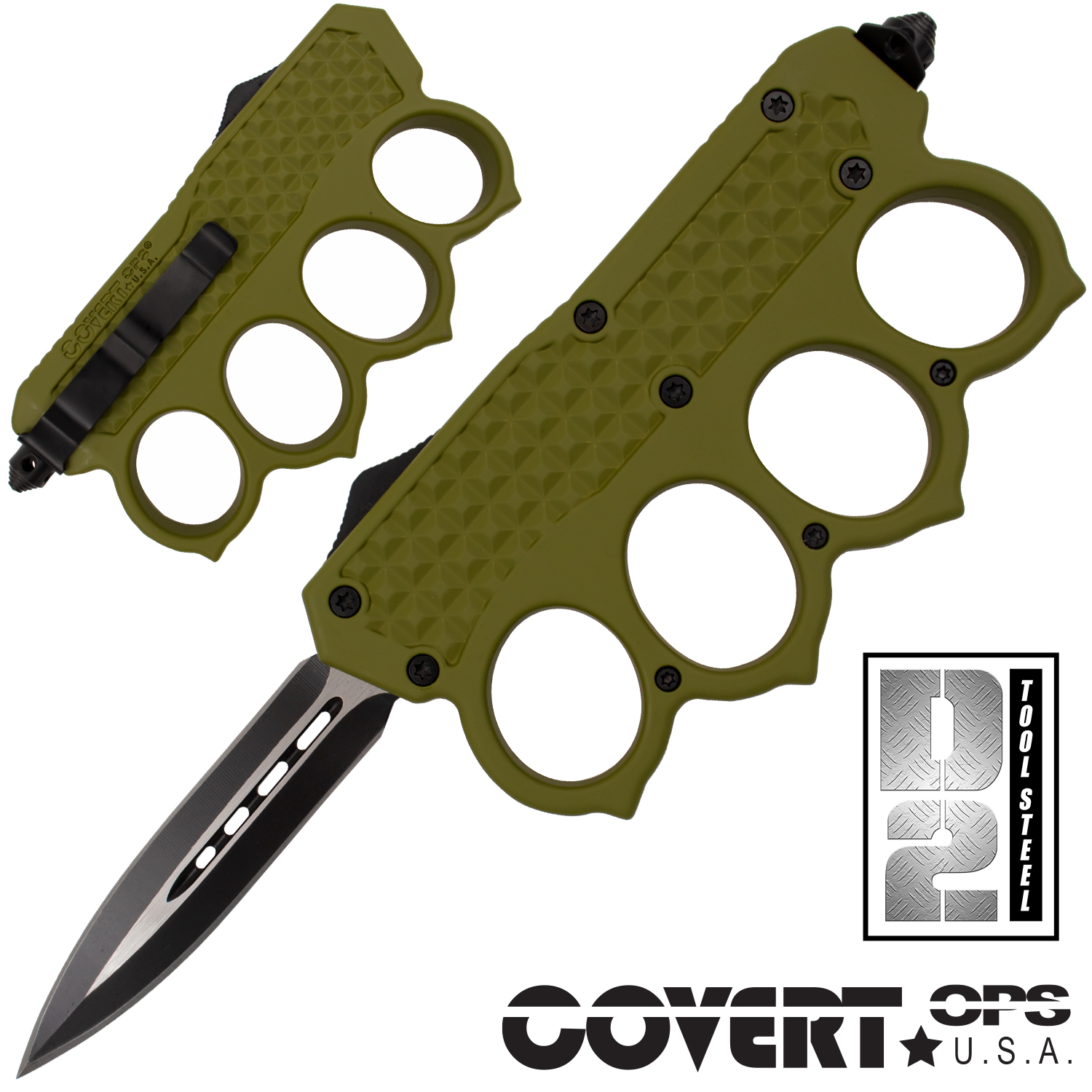 TA12 Automatic OTF Knuckle Knife with Tool and Carrying Case DEdge (Green)