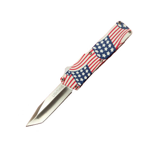 Famous Lightning OTF Automatic Knife Tanto Flag