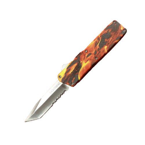 Famous Lightning OTF Automatic Knife Serrated Tanto Fire