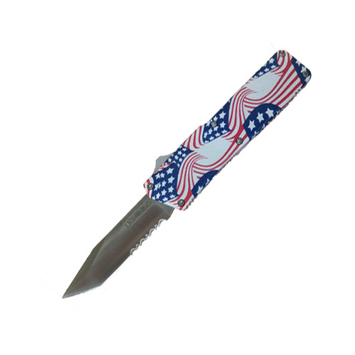 Famous Lightning OTF Automatic Knife Serrated Tanto Flag