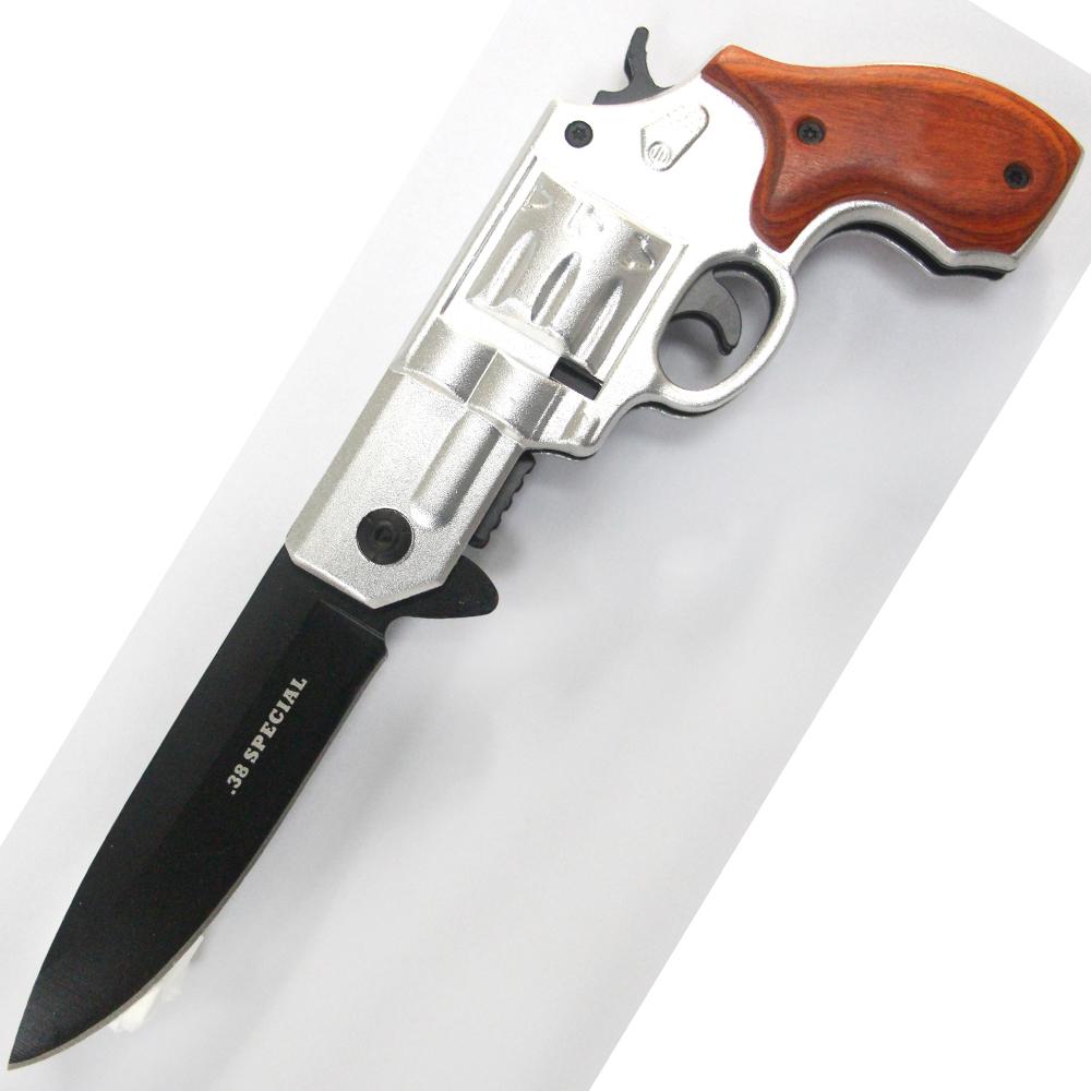 Tiger USA 38 Special Revolver Pistol Spring Assisted Knife (Silver)