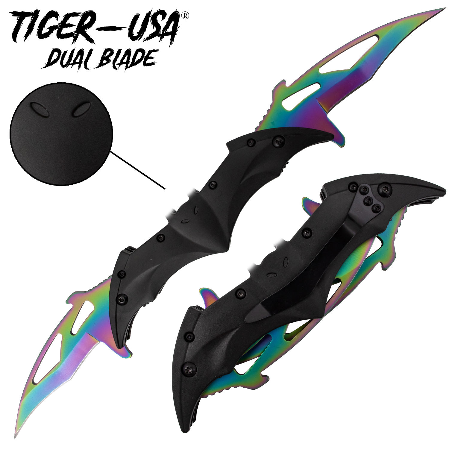 Tiger USA Dual Blade Trigger Action Knife Black Titanium