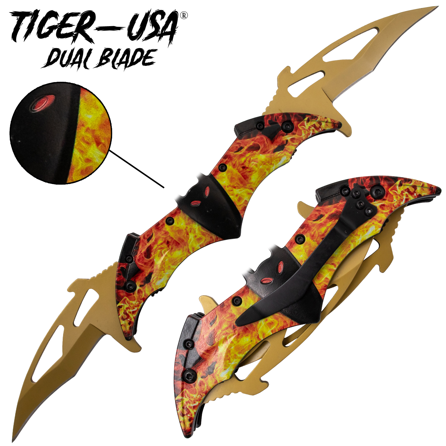 Tiger USA Dual Blade Trigger Action Knife Fire