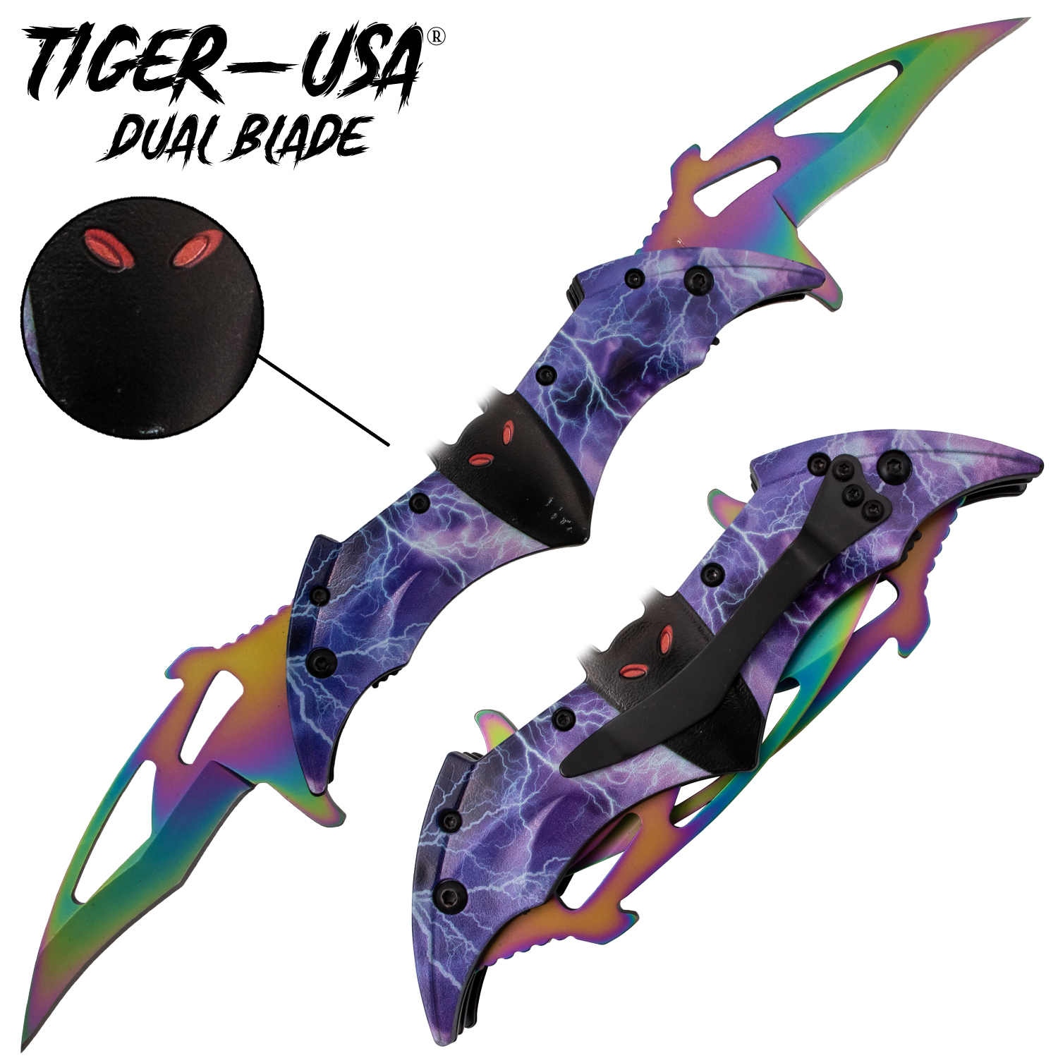 Tiger USA Dual Blade Trigger Action Knife Lightning Bolts