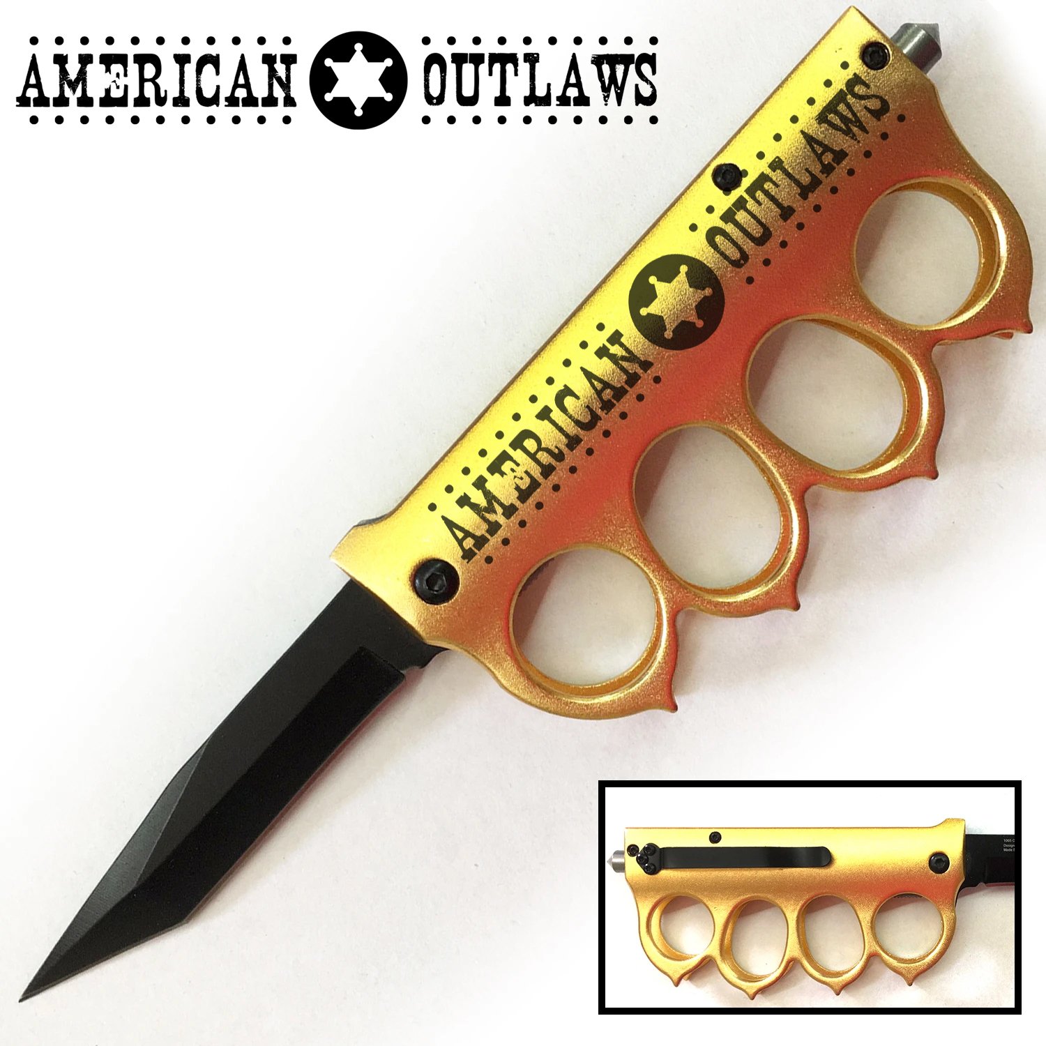 Tiger USA Gold Trench Knife Tanto Folding Knife American Outlaws