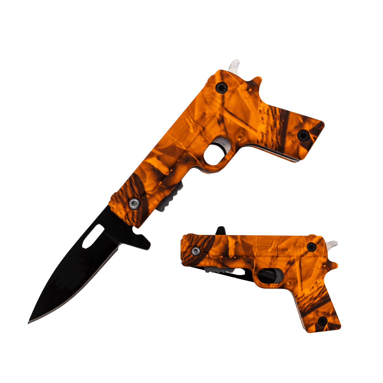 Tiger USA MINI Pistol Trigger Action Assisted Knife   Orange Camo