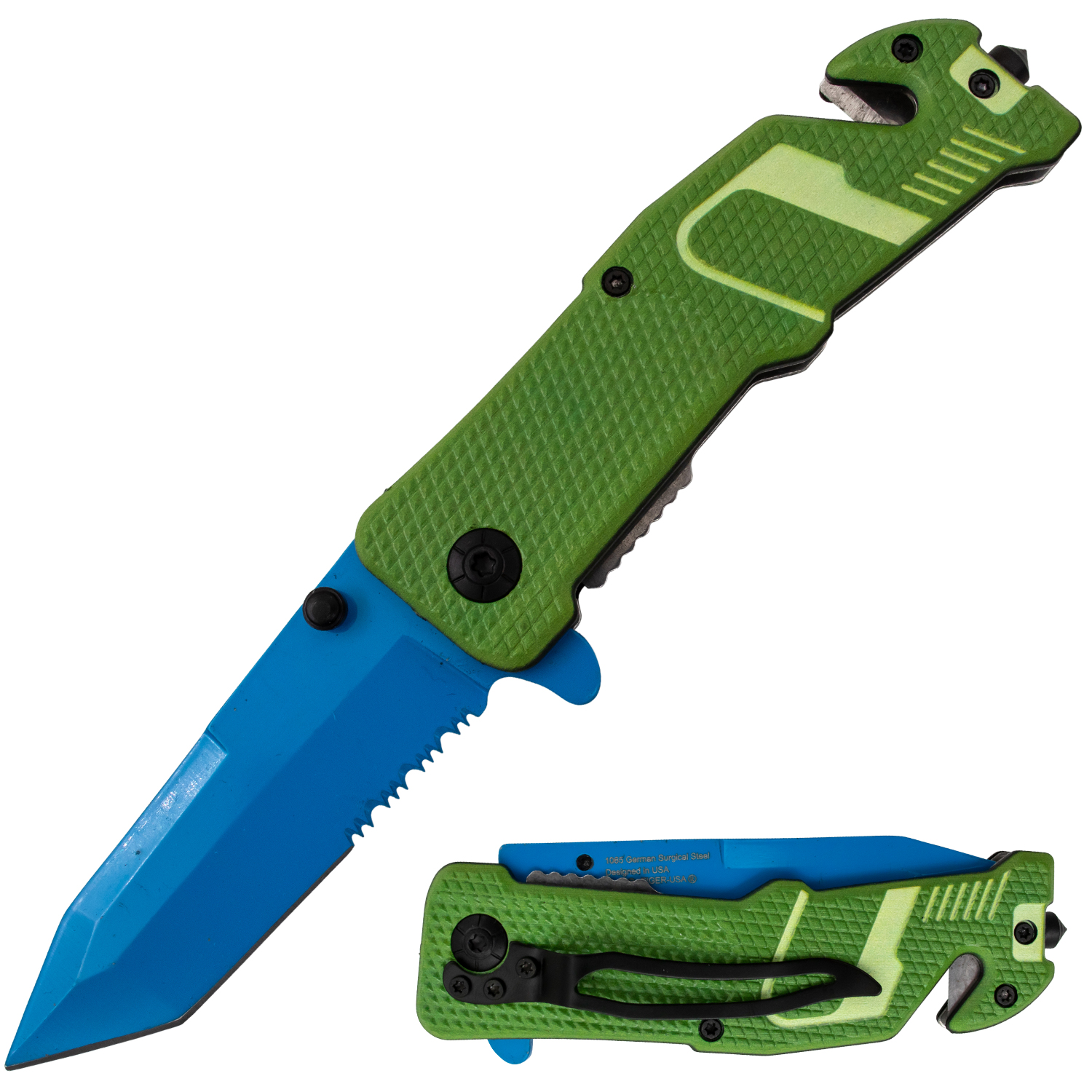 Tiger USA Sneakerhead Trigger Action Knife Tanto Green Blue