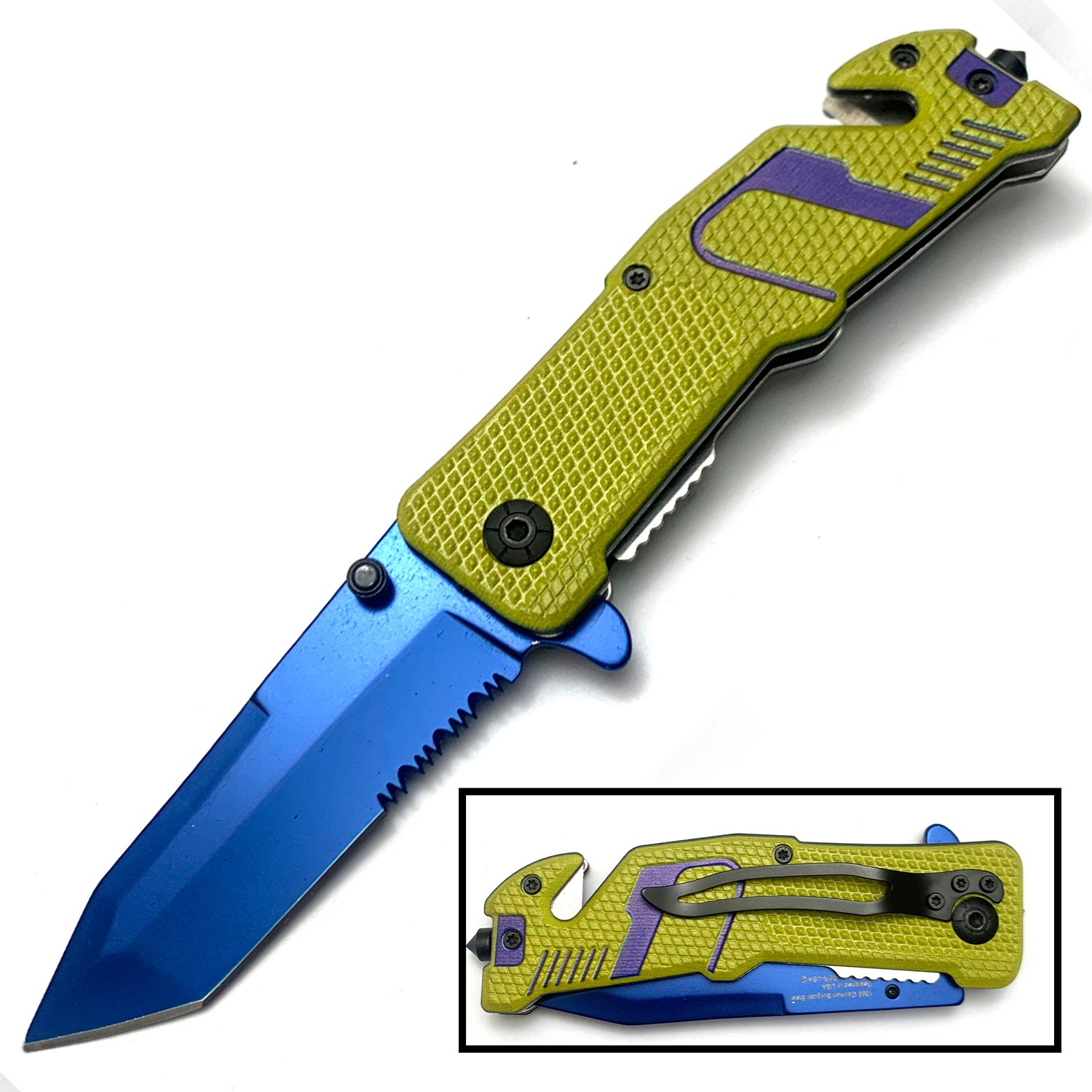 Tiger USA Sneakerhead Trigger Action Knife Tanto Lime and Blue