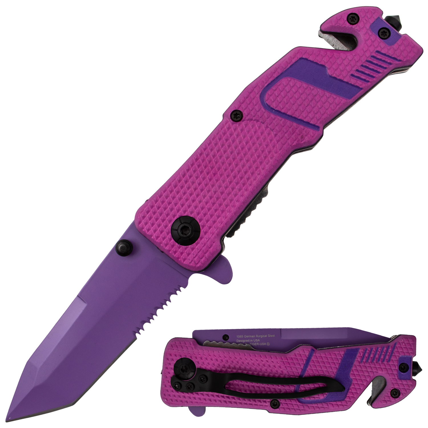 Tiger USA Sneakerhead Trigger Action Knife Tanto Pink Purple