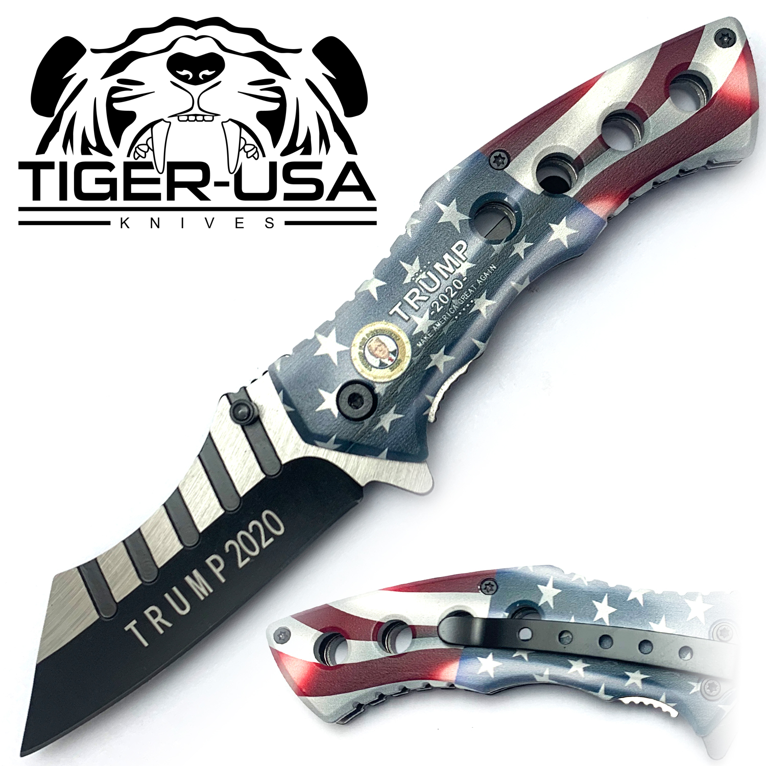 Tiger USA Spring Assisted Combat Knife America Trump 2020 II