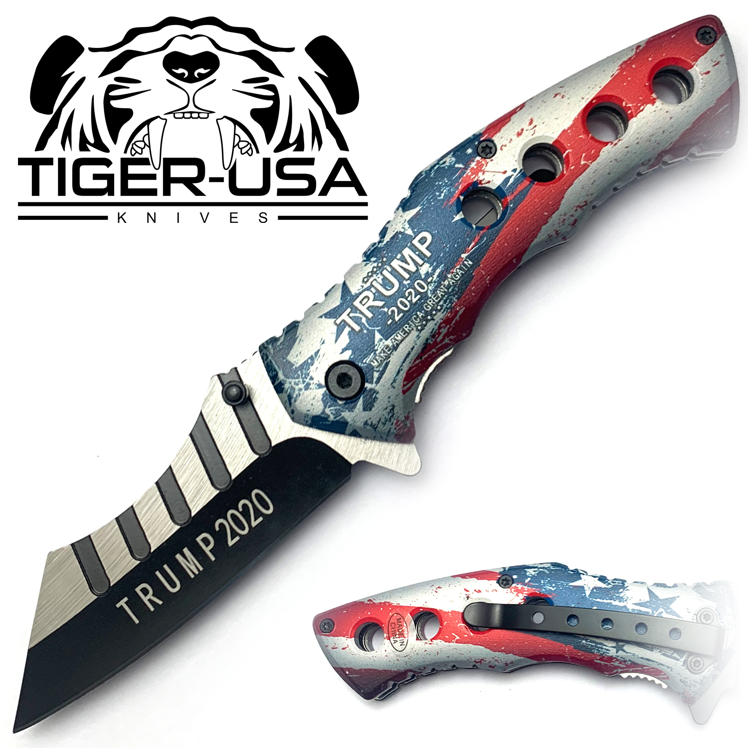 Tiger USA Spring Assisted Combat Knife America Trump 2020