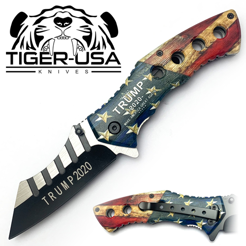 Tiger USA Spring Assisted Combat Knife American Flag Trump 2020 II