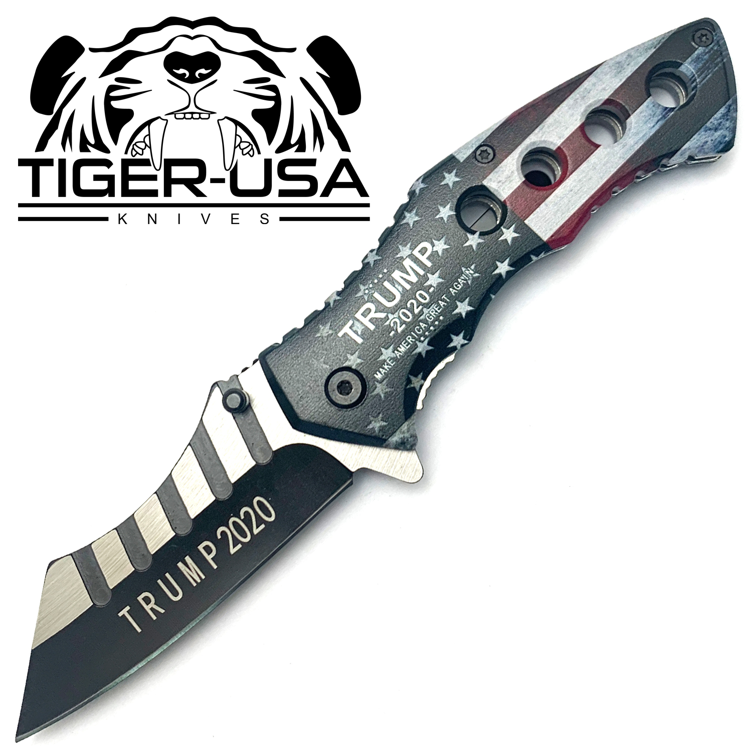 Tiger USA Spring Assisted Combat Knife American Flag Trump 2020