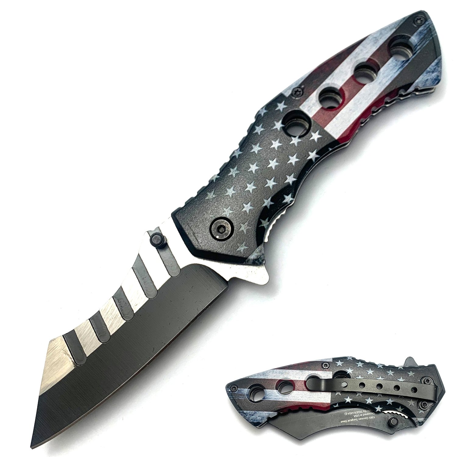 Tiger USA Spring Assisted Combat Knife Grunge Flag