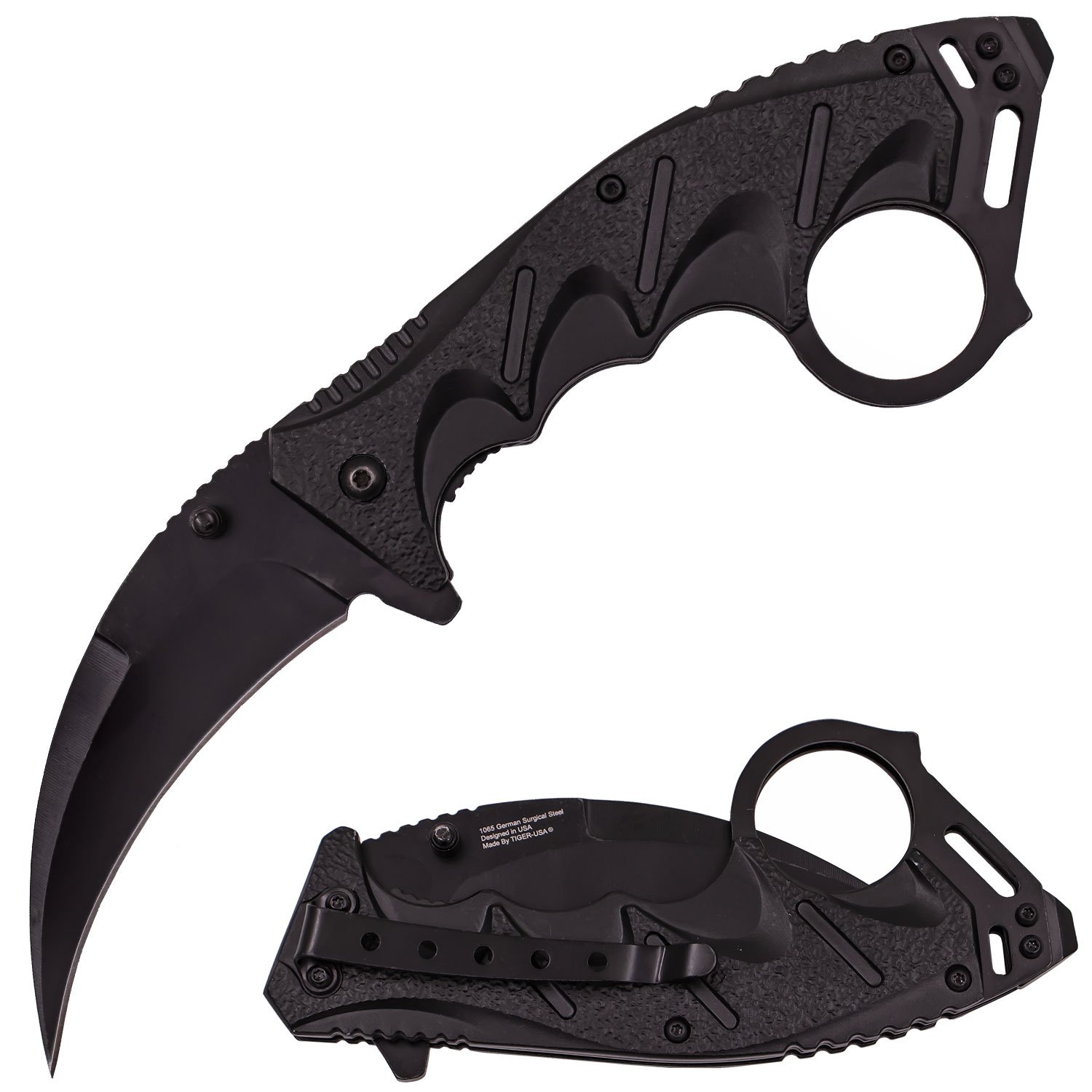 Tiger USA Spring Assisted Ergogrip Karambit Knife   Black