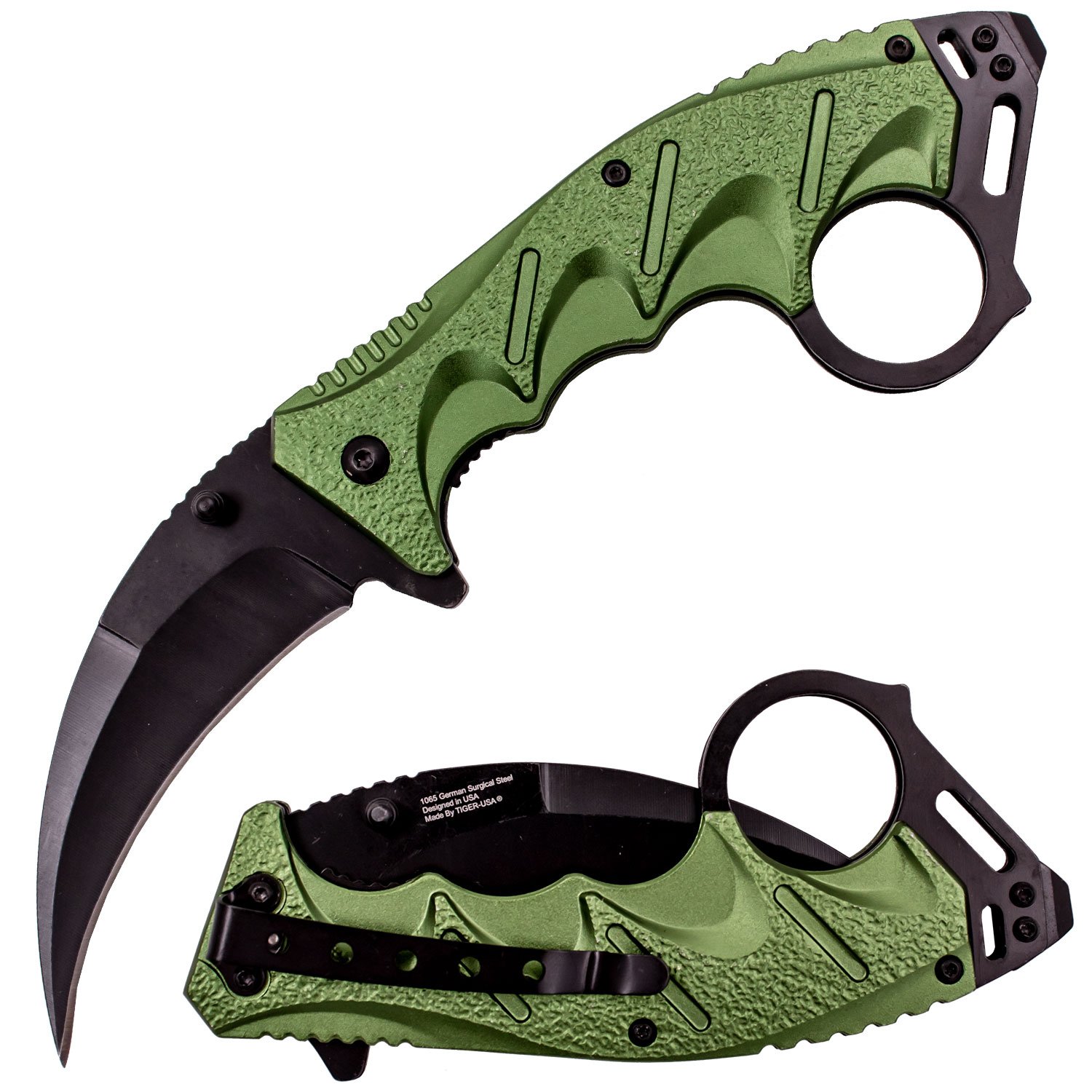 Tiger USA Spring Assisted Ergogrip Karambit Knife   Green