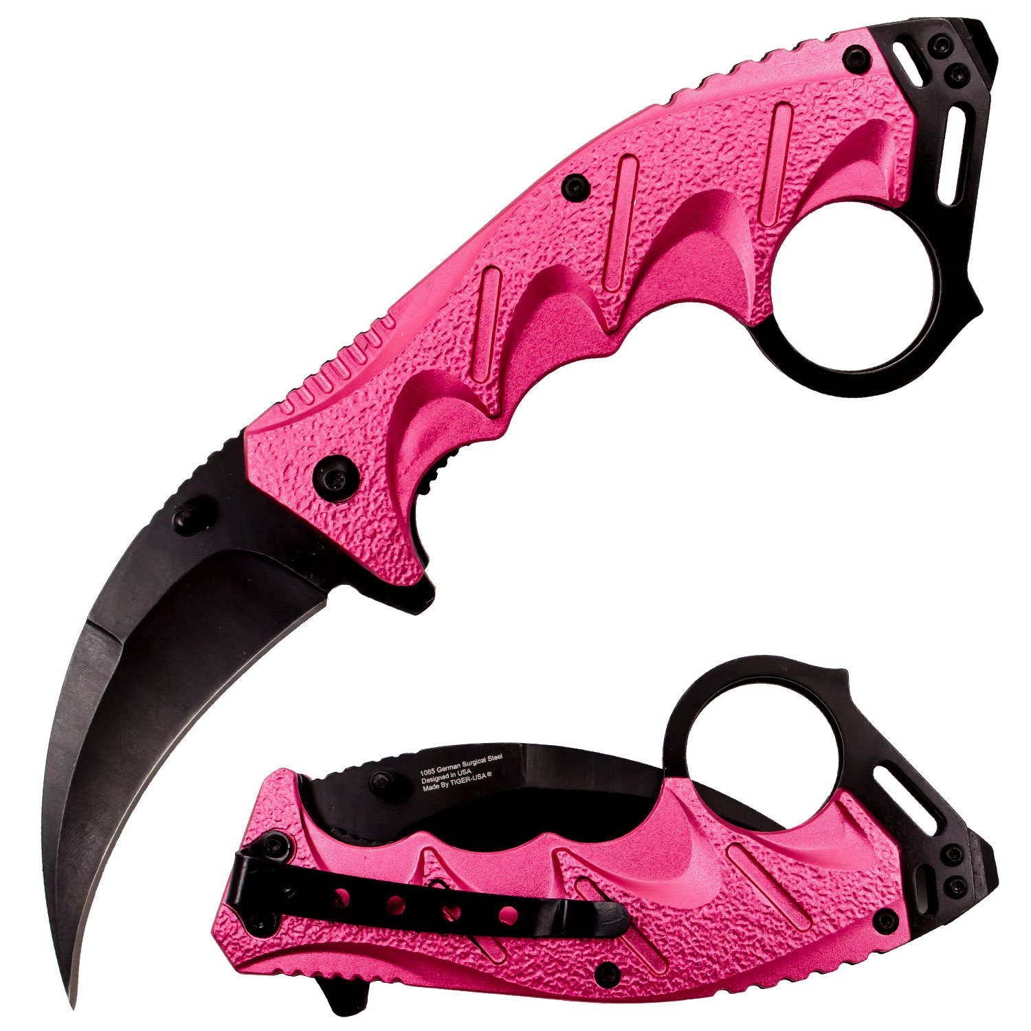 Tiger USA Spring Assisted Ergogrip Karambit Knife   Pink