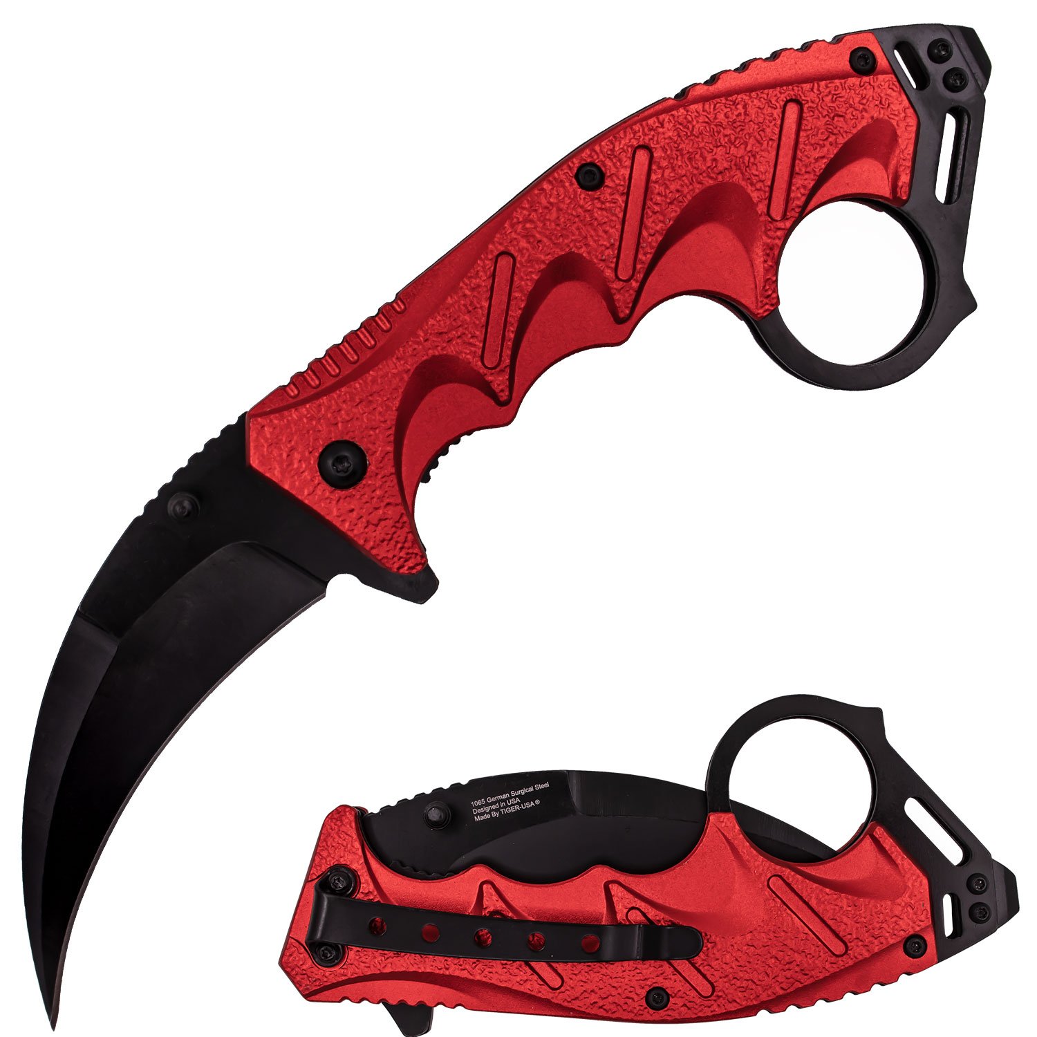 Tiger USA Spring Assisted Ergogrip Karambit Knife   Red