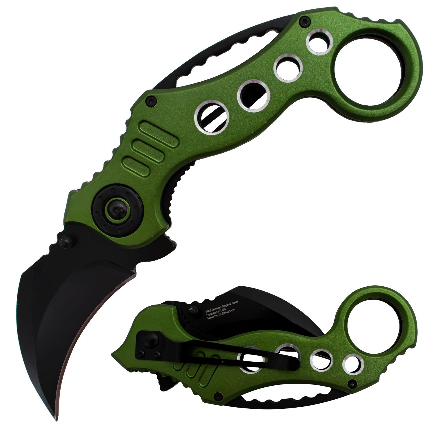 Tiger USA Spring Assisted Karambit Knife Dark Green