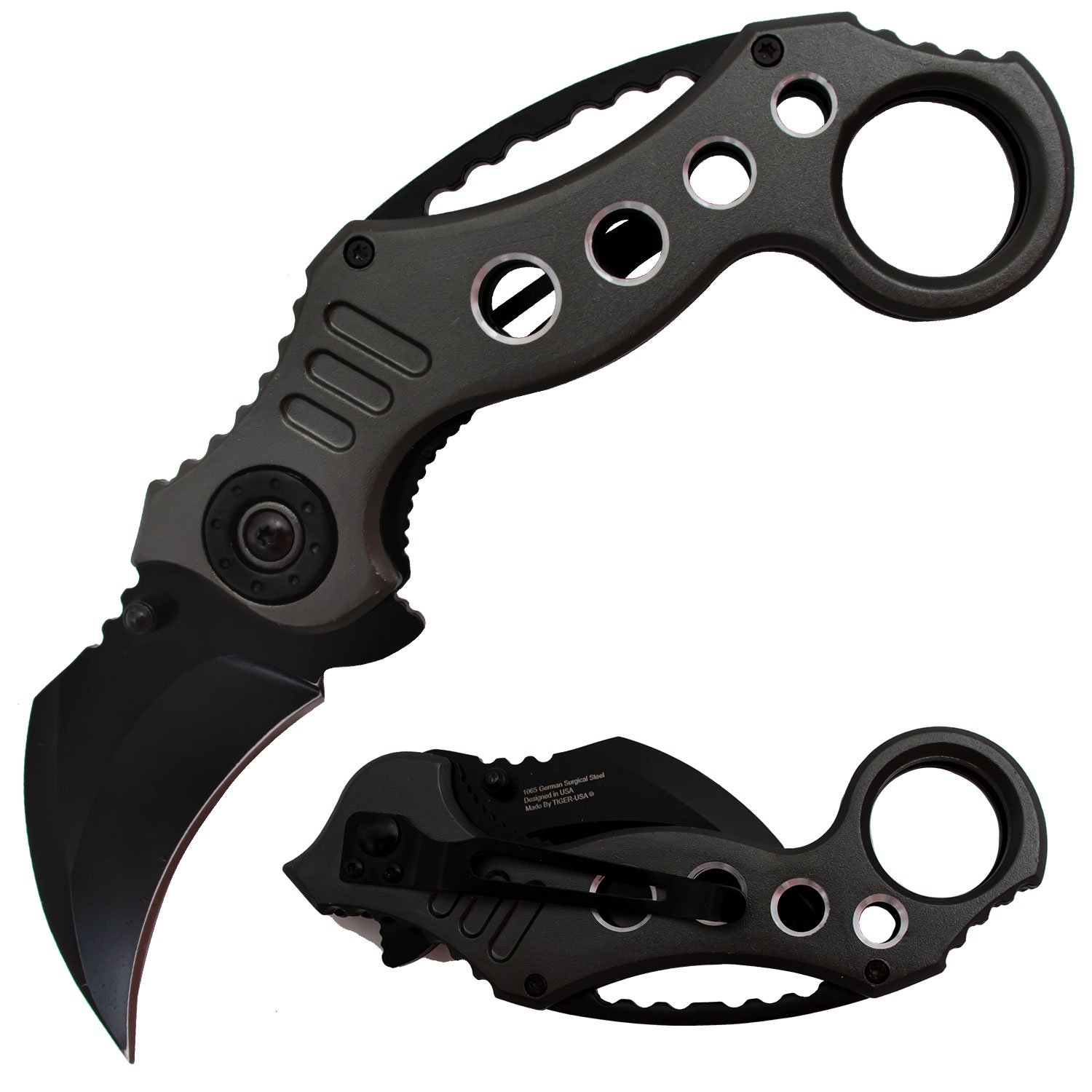 Tiger USA Spring Assisted Karambit Knife Dark Grey