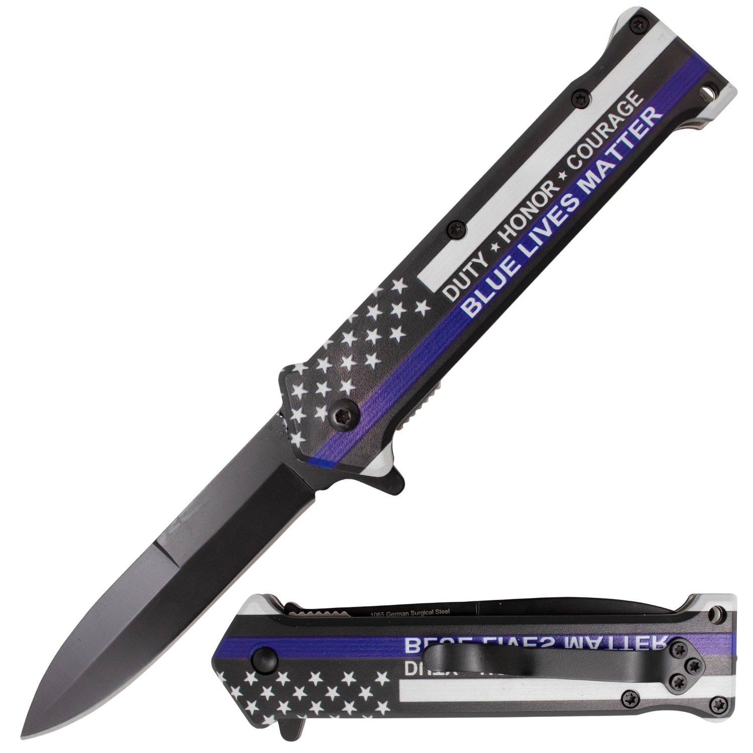 Tiger USA Spring Assisted Knife   Blue Lives 3