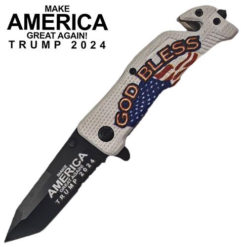 Tiger USA Spring Assisted Knife   God Bless Tanto Serrated Trump
