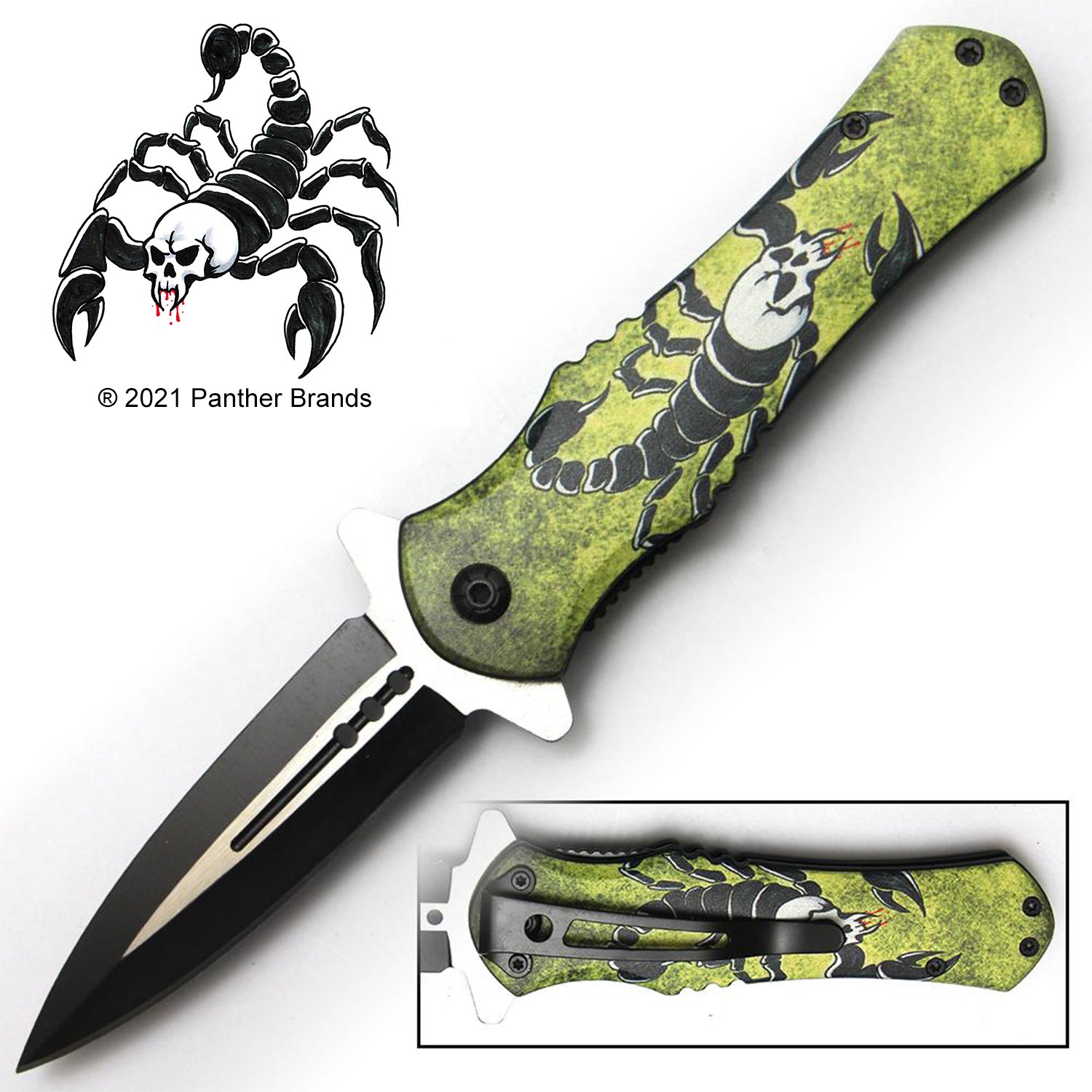 Tiger USA Spring Assisted Knife   Neon Yellow Scorpion