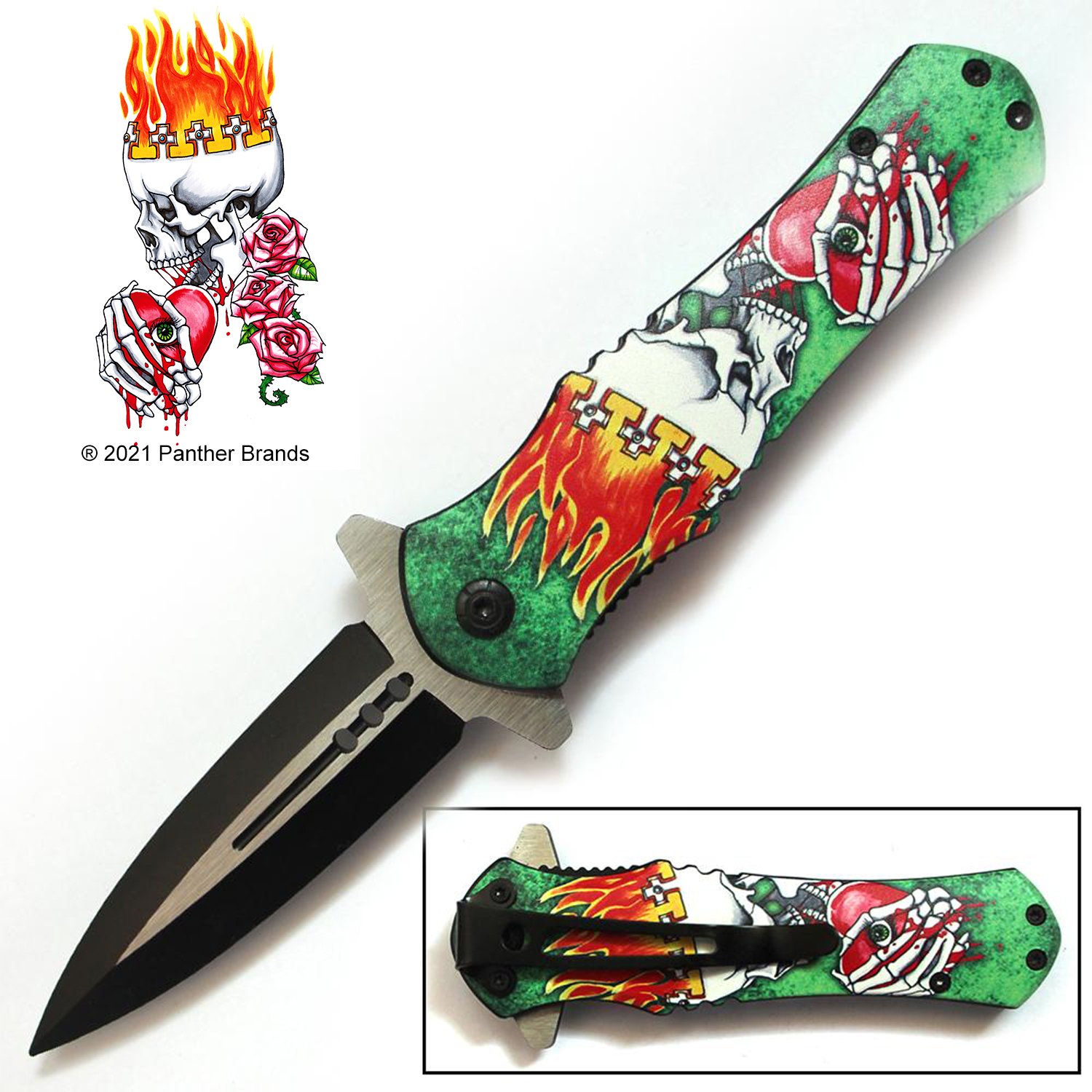 Tiger USA Spring Assisted Knife   Take a Heart (Green)