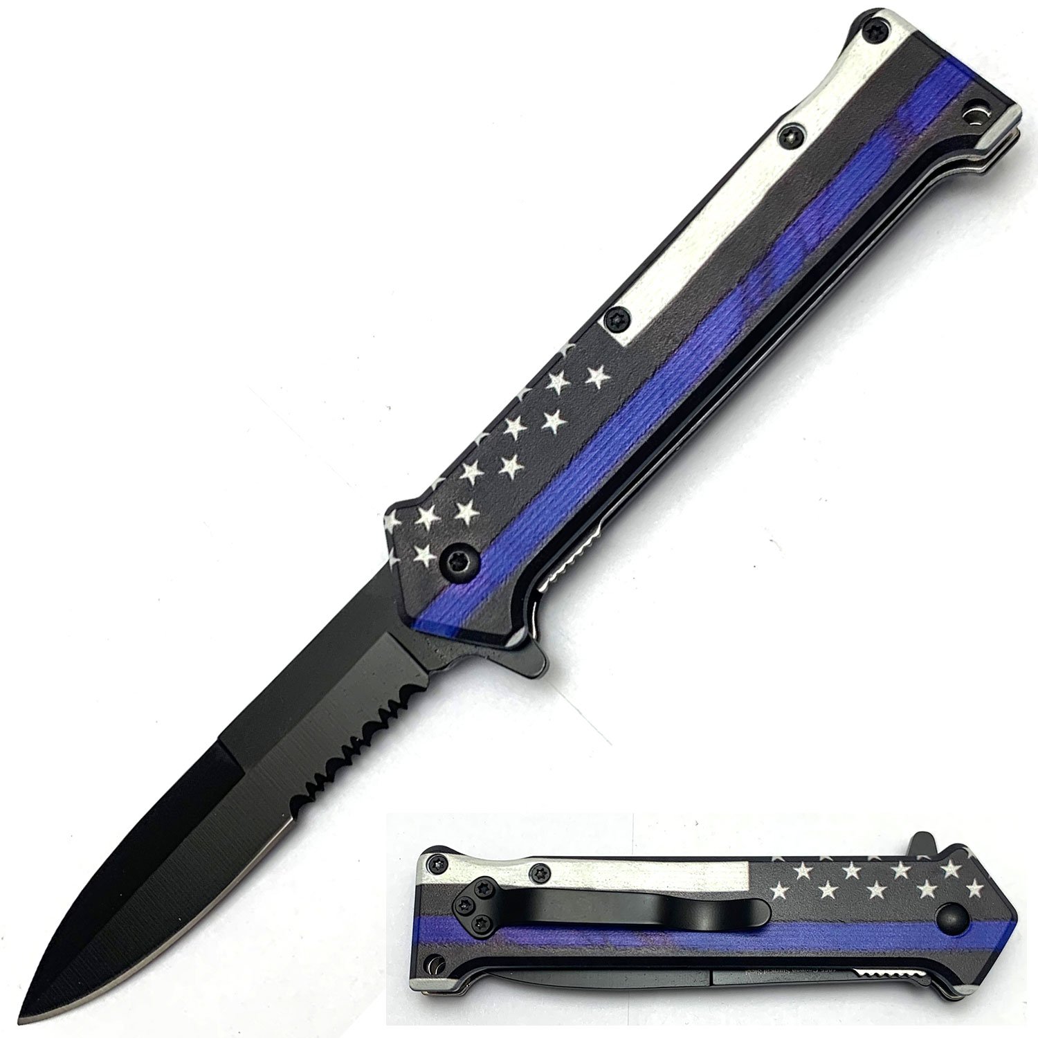 Tiger USA Spring Assisted Knife Blue Lives 2