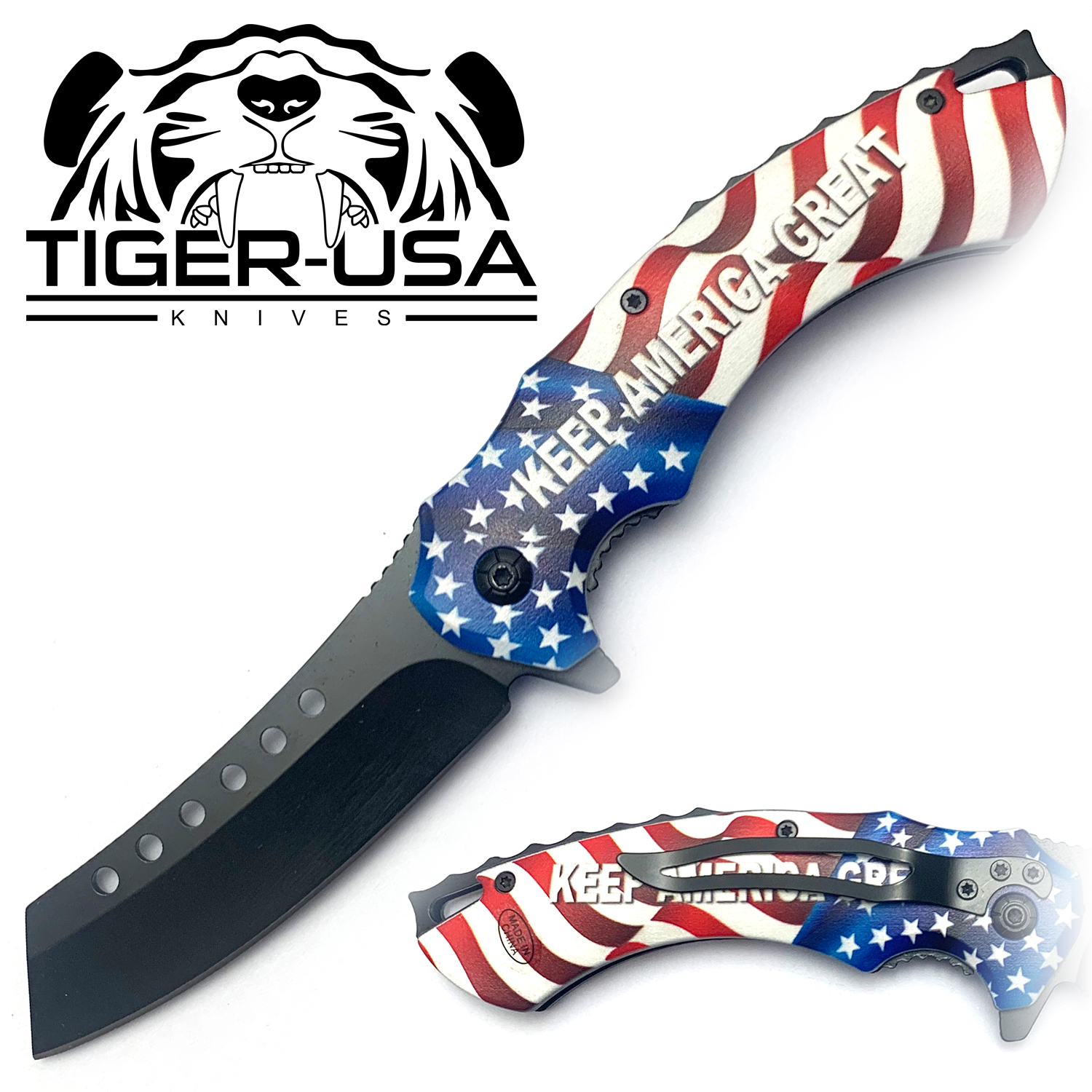 Tiger USA Spring Assisted Knife Combat Keep America Great