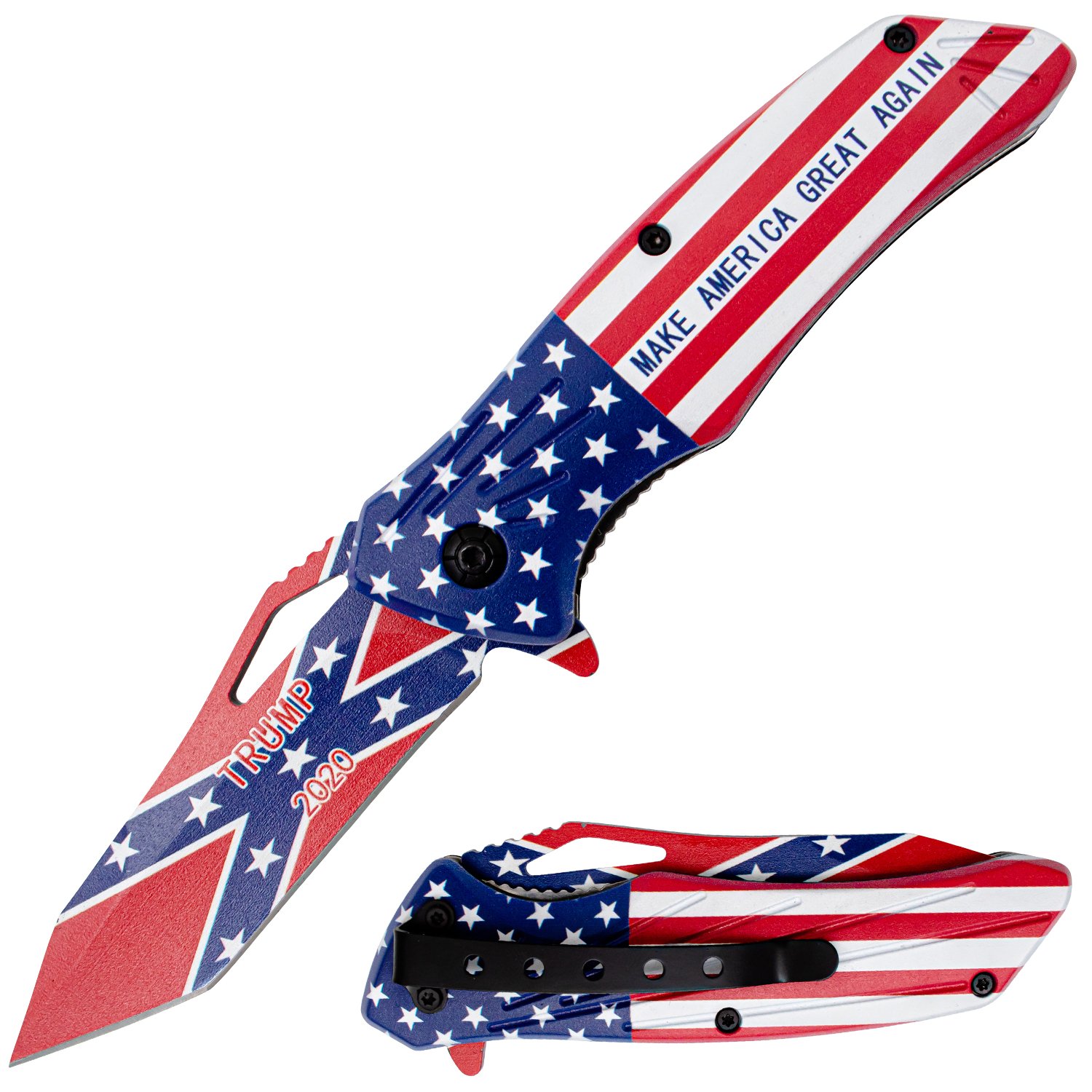 Tiger USA Spring Assisted Knife Confederate America MAGA Trump Tanto