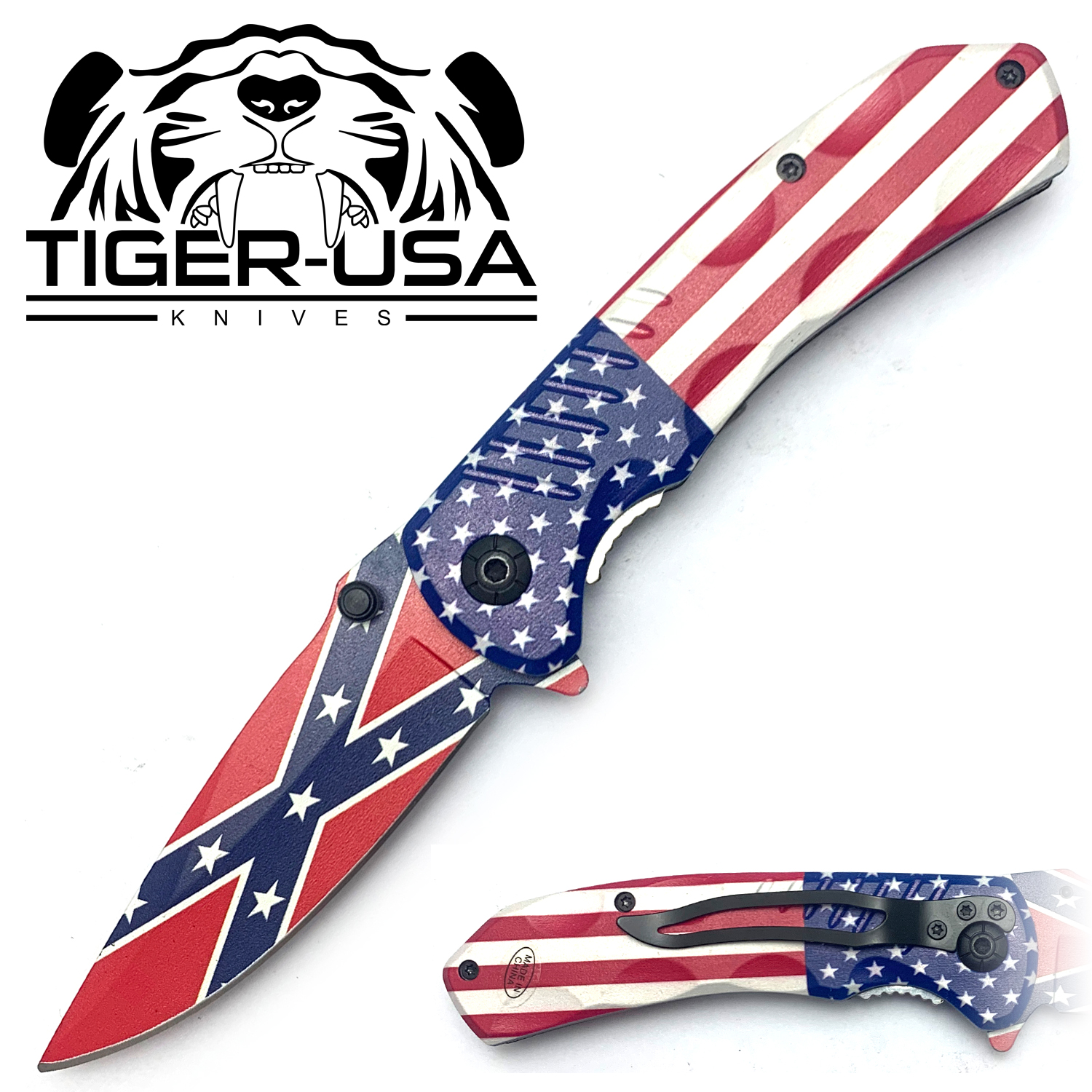 Tiger USA Spring Assisted Knife Confederate States of America