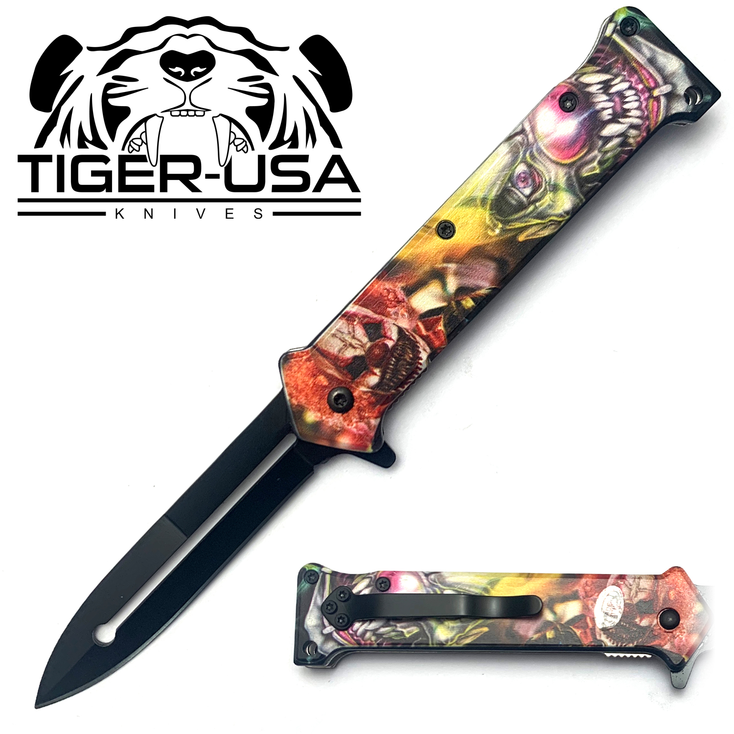 Tiger USA Spring Assisted Knife Death Clown Joker 10