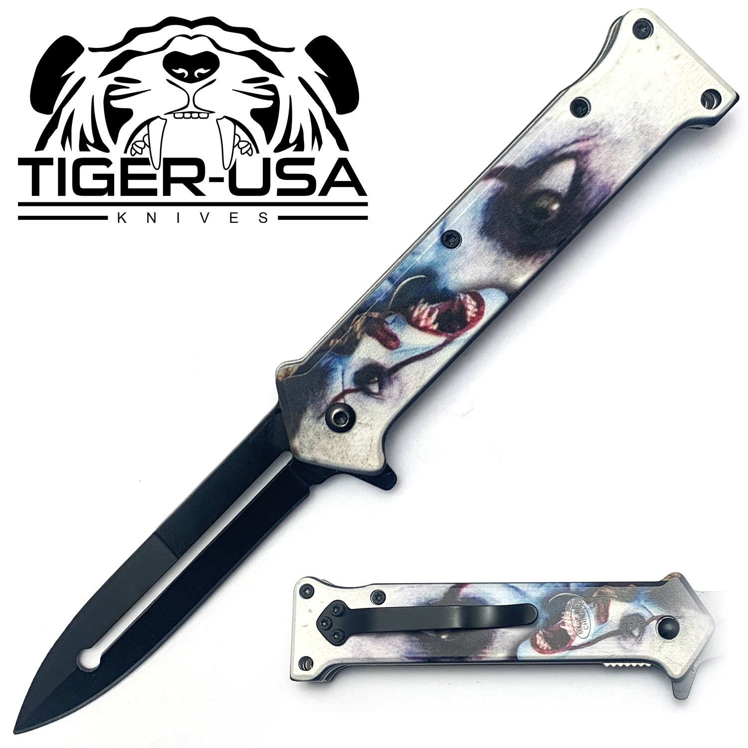 Tiger USA Spring Assisted Knife Death Clown Joker 11