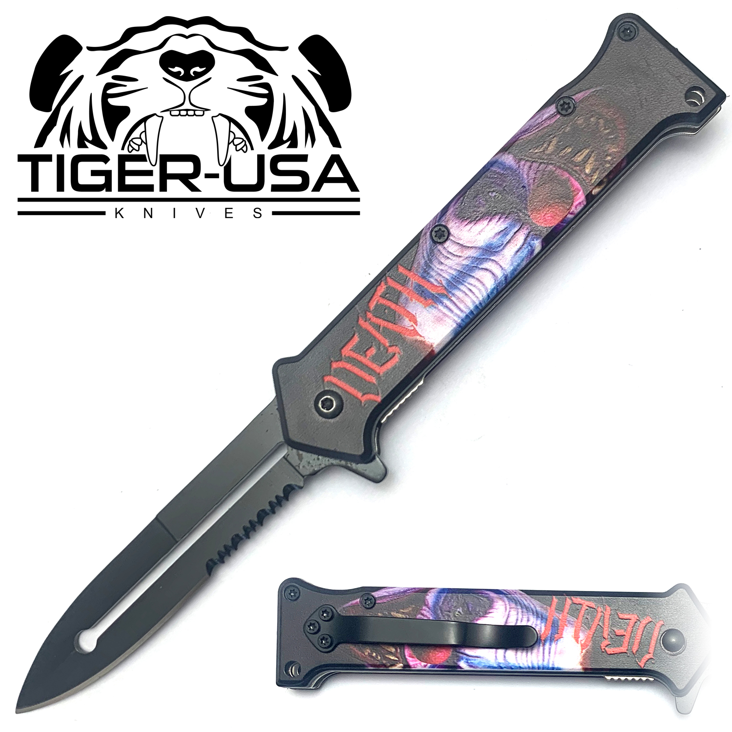 Tiger USA Spring Assisted Knife Death Clown Joker 2