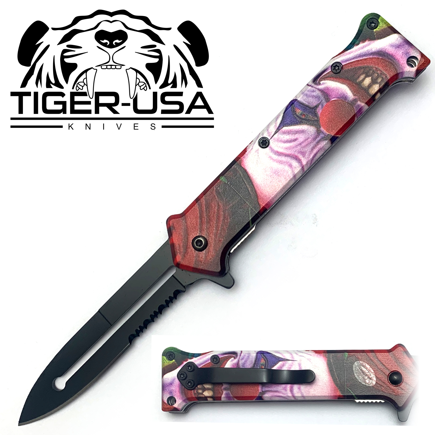 Tiger USA Spring Assisted Knife Death Clown Joker 3