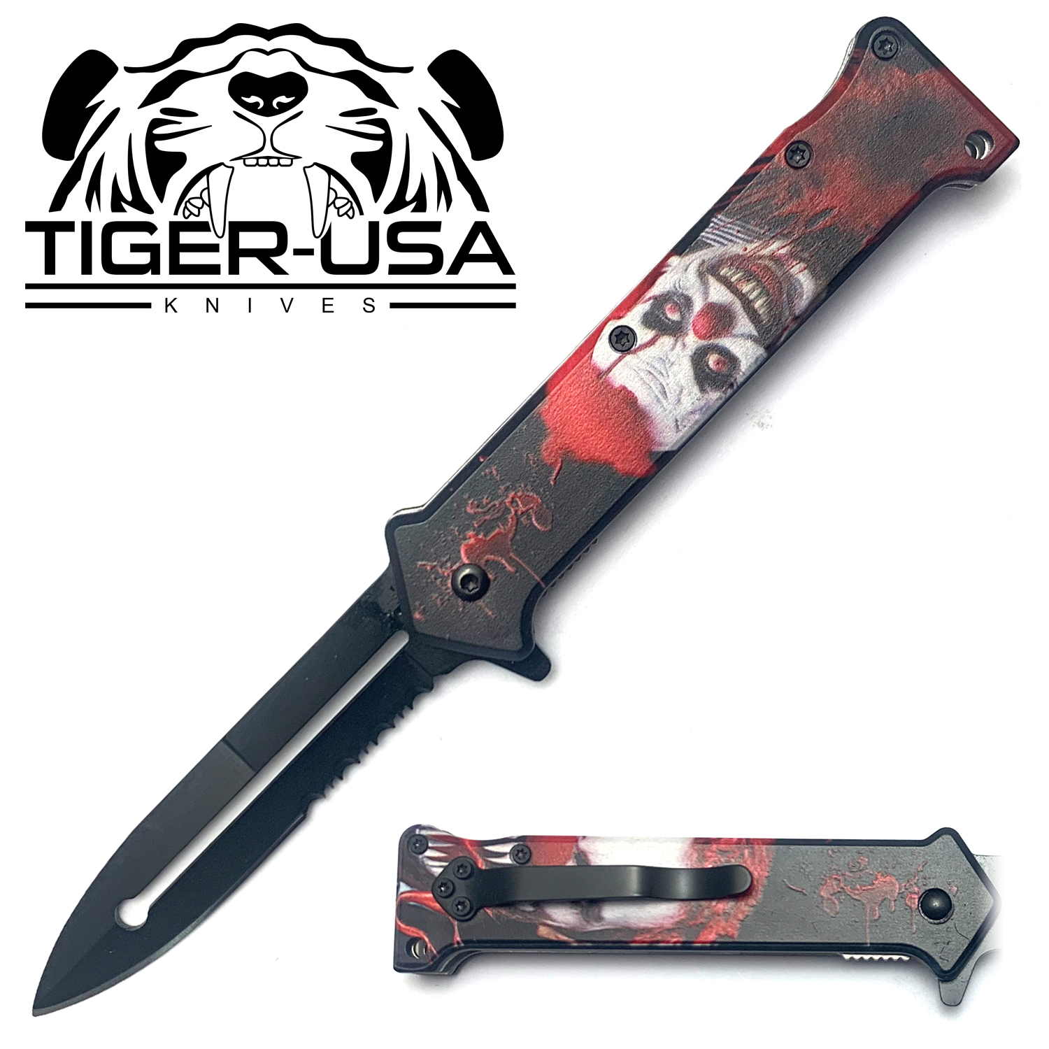 Tiger USA Spring Assisted Knife Death Clown Joker 4