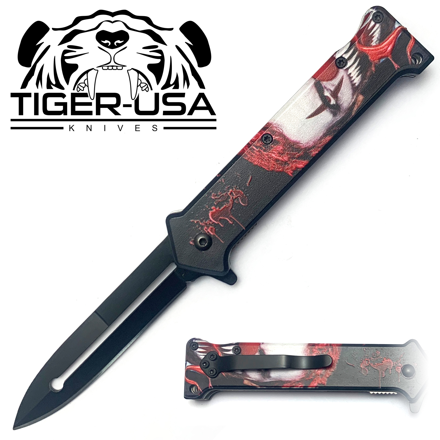Tiger USA Spring Assisted Knife Death Clown Joker 6