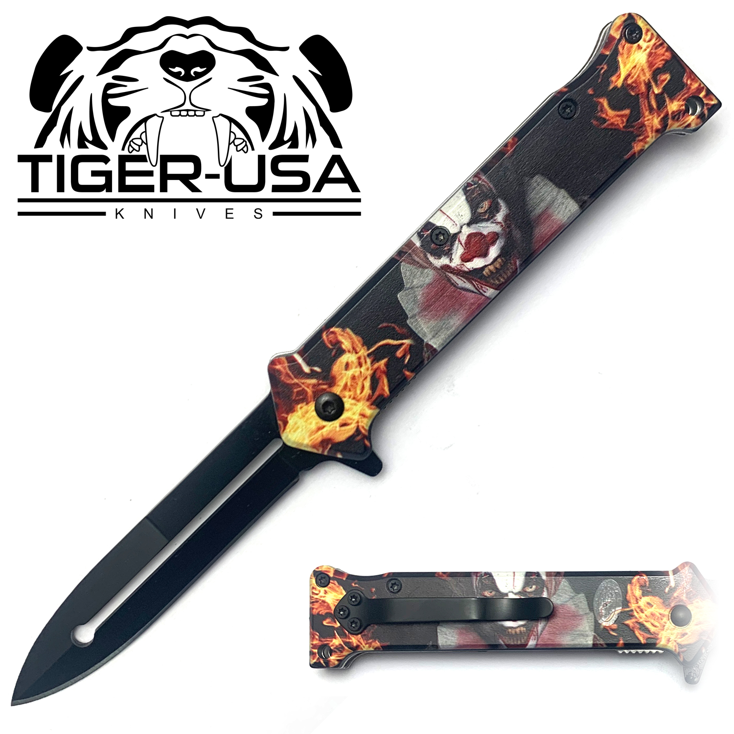 Tiger USA Spring Assisted Knife Death Clown Joker 7