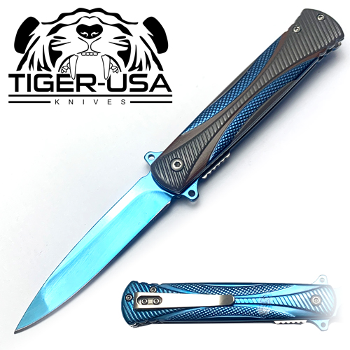 Tiger USA Spring Assisted Knife Fiber Blue