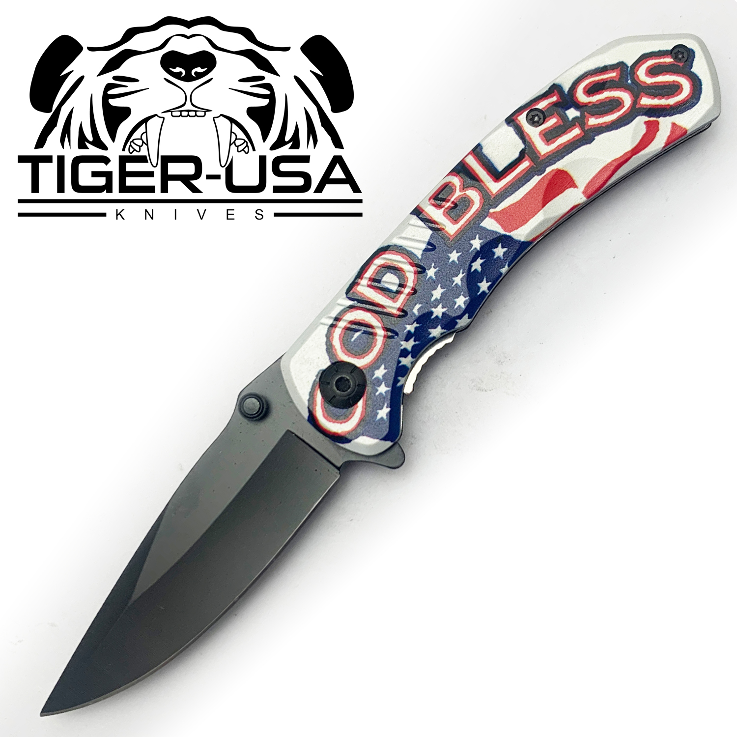 Tiger USA Spring Assisted Knife God Bless USA
