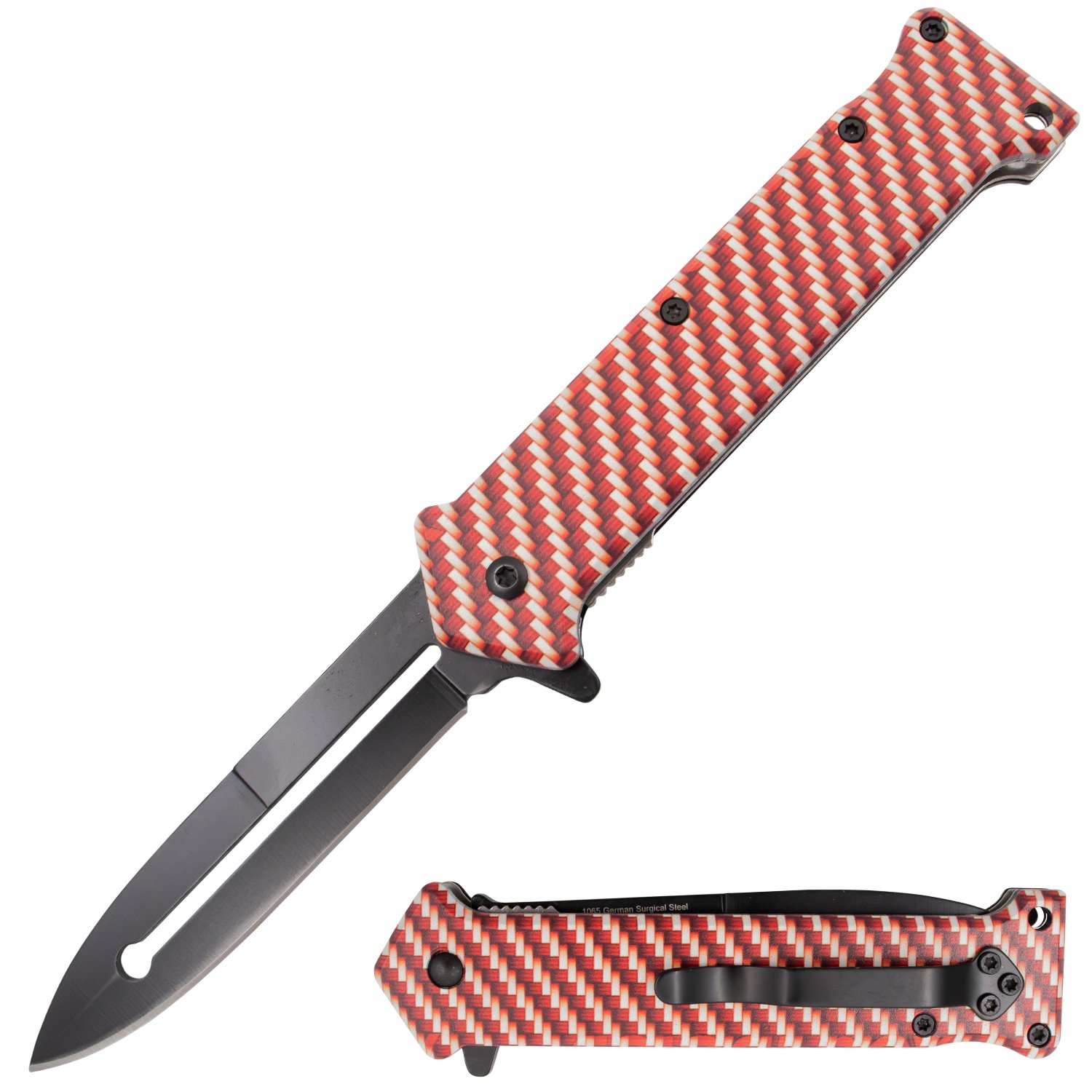 Tiger USA Spring Assisted Knife Joker Red Carbon Fiber