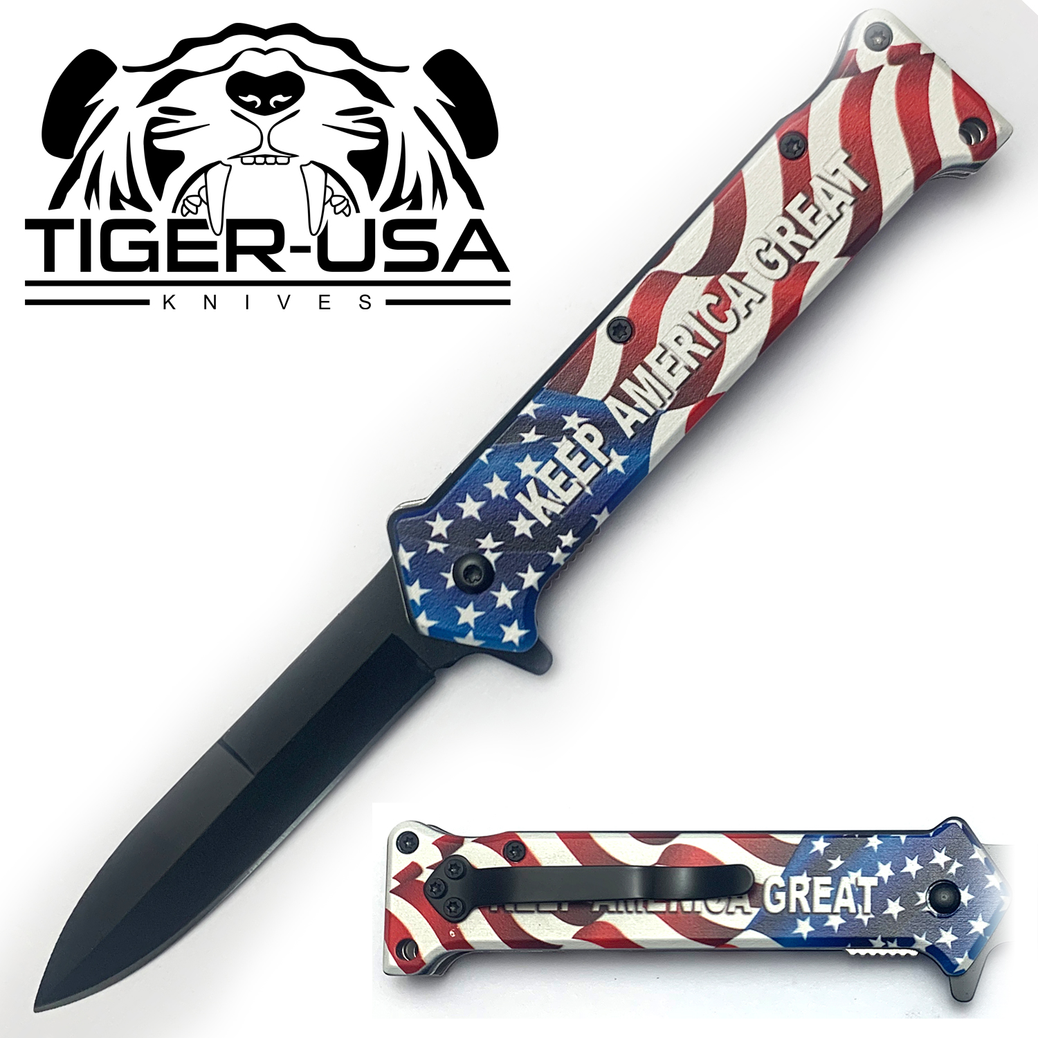 Tiger USA Spring Assisted Knife Keep America Great Joker