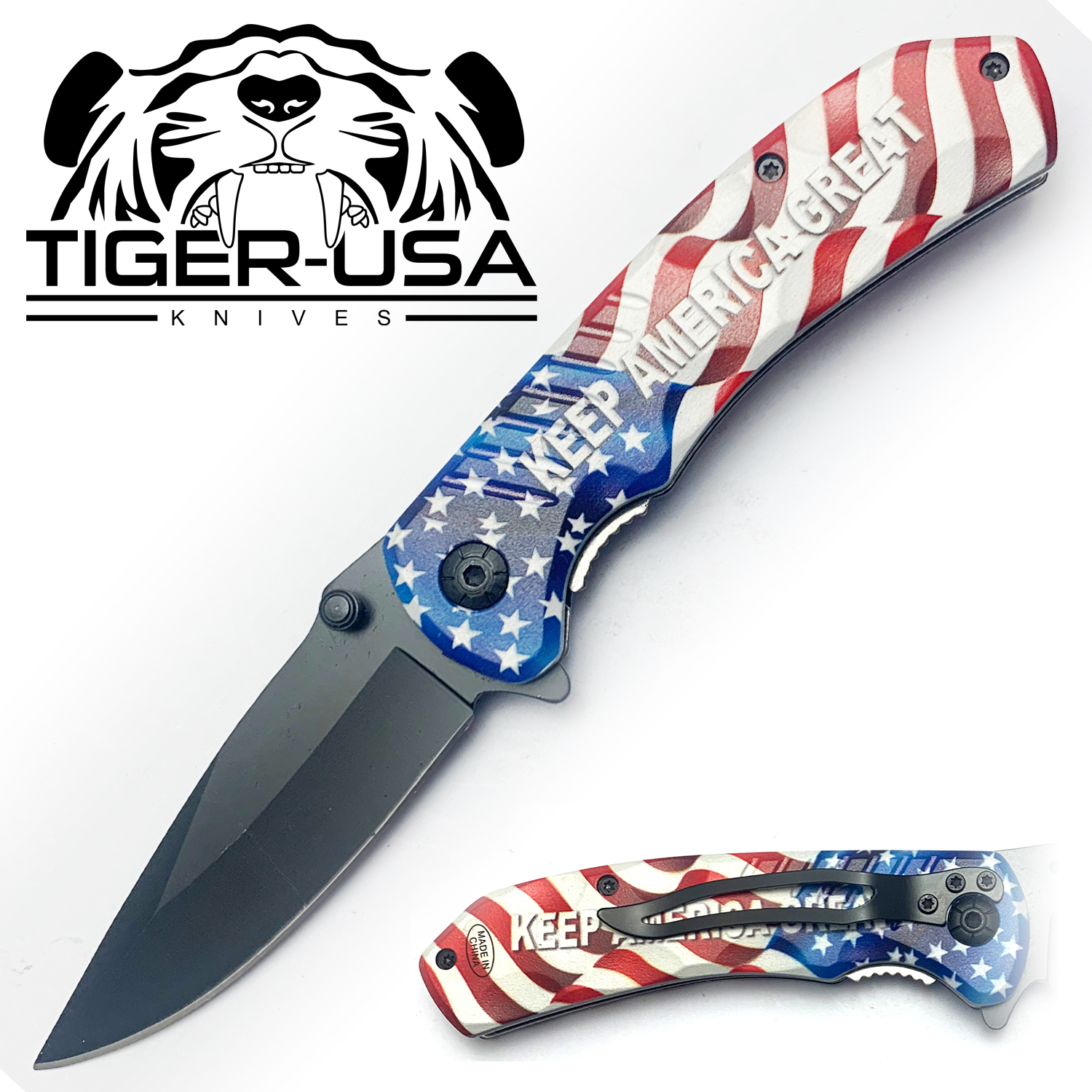Tiger USA Spring Assisted Knife Keep America Great
