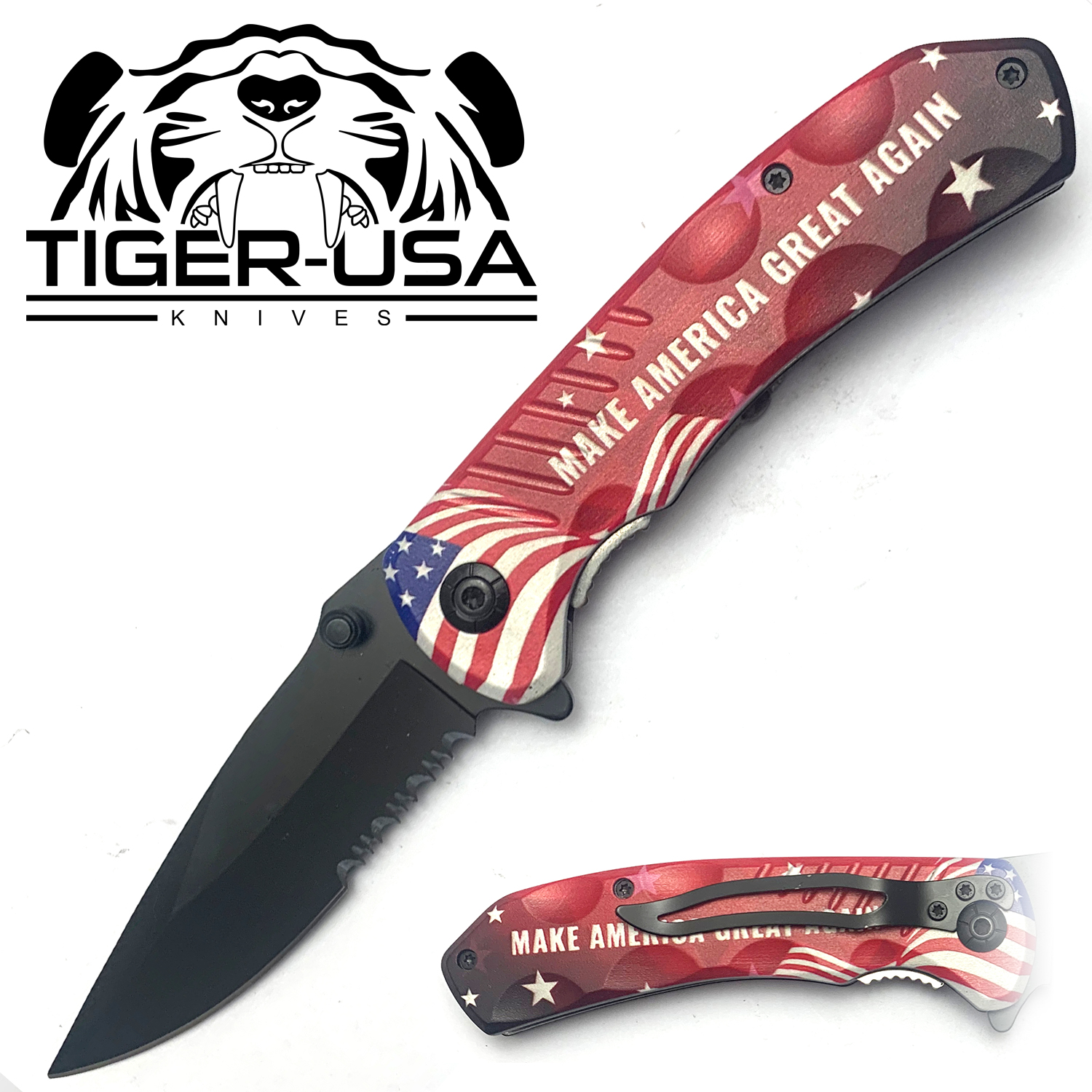 Tiger USA Spring Assisted Knife MAGA Stars