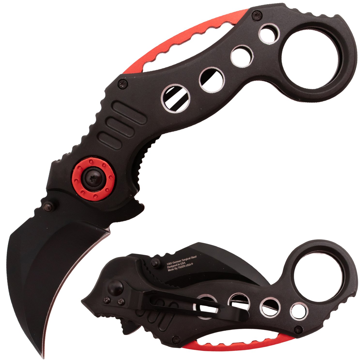 Tiger USA Spring Assisted Knife Red Black